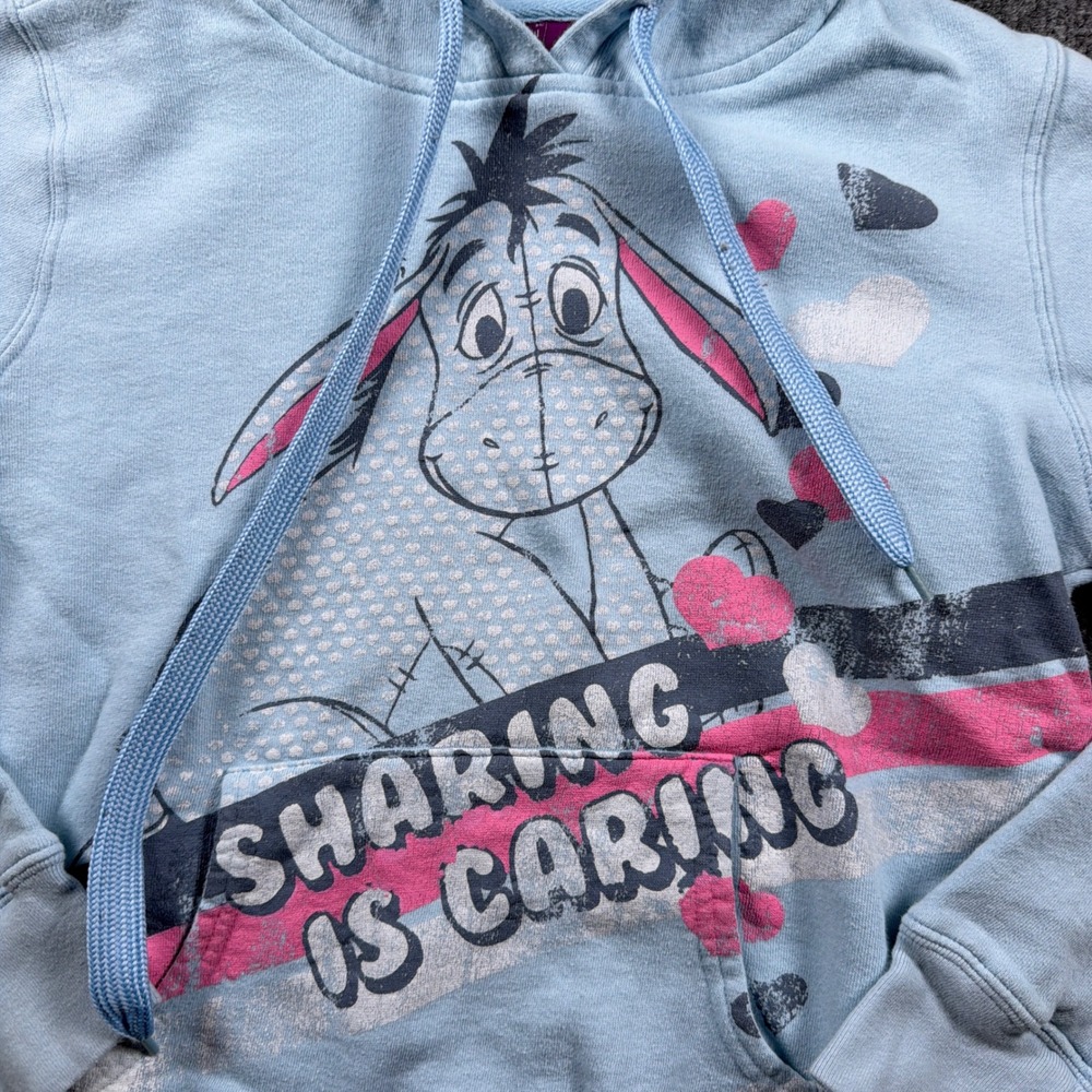 Vintage Disney Eeyore Hoodie Juniors Medium 7/9 Blue Sharing is Caring Graphic - Picture 3 of 11